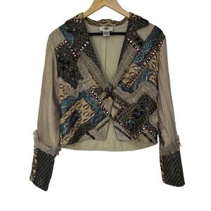Sandy Starkman Womens Wearable Art Patchwork‎ Jacket Gold Metallic Sequin Small